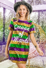 Purple Mardi Gras Printed Color Block Sequins Dress