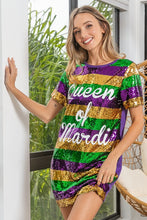 Purple Mardi Gras Printed Color Block Sequins Dress