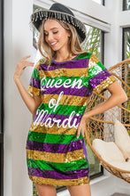 Purple Mardi Gras Printed Color Block Sequins Dress