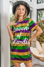 Purple Mardi Gras Printed Color Block Sequins Dress