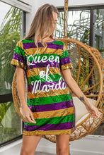 Purple Mardi Gras Printed Color Block Sequins Dress