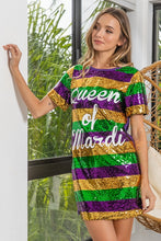 Purple Mardi Gras Printed Color Block Sequins Dress