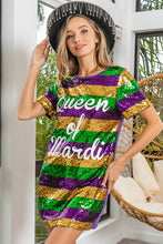 Purple Mardi Gras Printed Color Block Sequins Dress