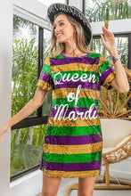 Purple Mardi Gras Printed Color Block Sequins Dress