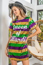 Purple Mardi Gras Printed Color Block Sequins Dress