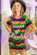 Purple Mardi Gras Printed Color Block Sequins Dress