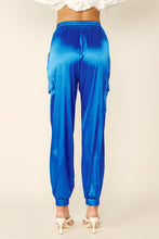 Cobalt Blue Glossy Satin Cargo Pants