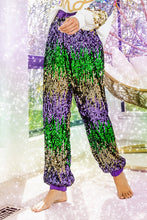 Purple Mardi Gras Sequin Color Block Pants