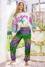 Purple Mardi Gras Sequin Color Block Pants