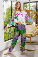 Purple Mardi Gras Sequin Color Block Pants