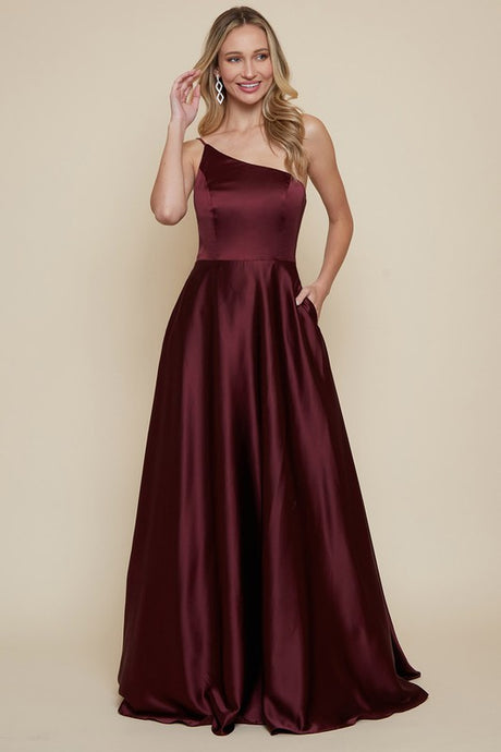 Burgundy Ladies One Shoulder Maxi Dress