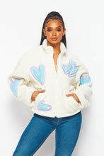 Ivory Love Hearts Cozy Sherpa Zip Up Sweater Jacket