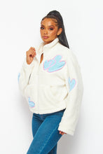 Ivory Love Hearts Cozy Sherpa Zip Up Sweater Jacket