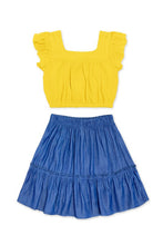 Yellow Girl's 2 Pc Denim Chambray Skirt Set W/Ruffled Top