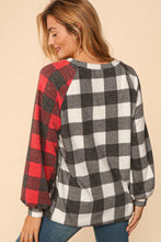 Ivory/Black/Red Buffalo Plaid Soft Hacci Color Block Top