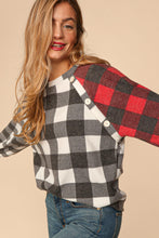 Ivory/Black/Red Buffalo Plaid Soft Hacci Color Block Top