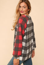 Ivory/Black/Red Buffalo Plaid Soft Hacci Color Block Top