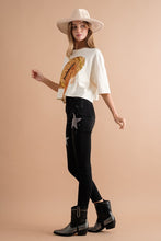 Cream Embellished Sequin Football Fringe Crop T Shirt