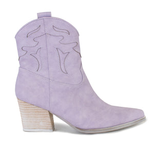 Lilac Womens Embroidery Western Cowboy Ankle Boots