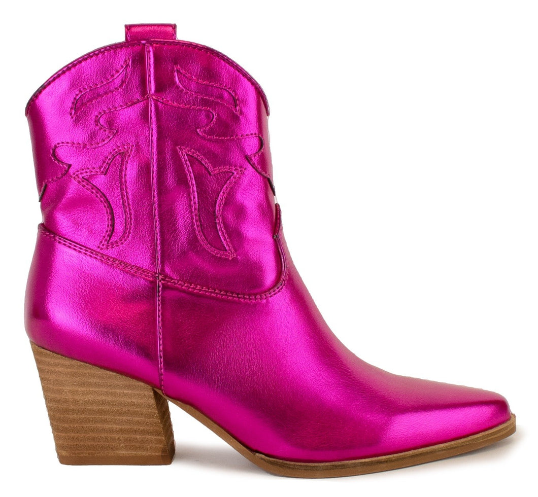 Fuchsia Womens Embroidery Western Cowboy Ankle Boots