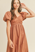 Mocha Brown Puff Sleeve Midi Dress