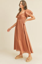 Mocha Brown Puff Sleeve Midi Dress