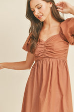 Mocha Brown Puff Sleeve Midi Dress