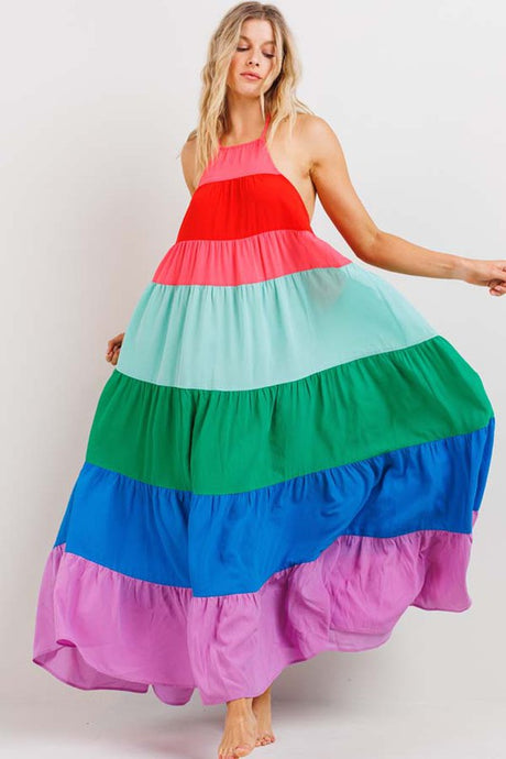 Multi Color Block Maxi Dress