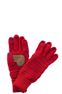 Red CC Solid Ribbed Glove With Lining