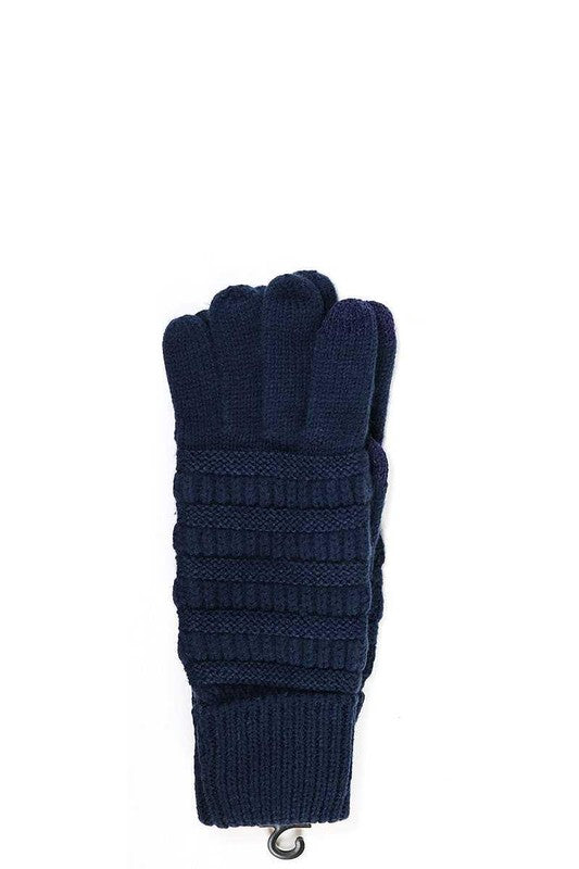 Navy CC Solid Ribbed Glove With Lining