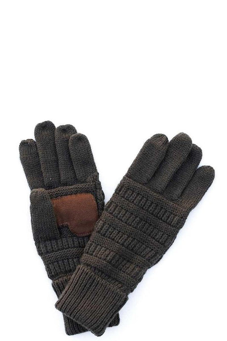 New Olive CC Solid Ribbed Glove With Lining