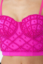 Fuchsia Pearl Criss Cross Pattern Corset Crop Top