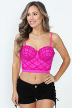 Fuchsia Pearl Criss Cross Pattern Corset Crop Top