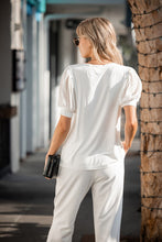 Ivory Short Sleeve Puff Lace Sleeve Top Velvet