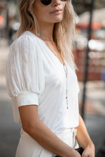 Ivory Short Sleeve Puff Lace Sleeve Top Velvet