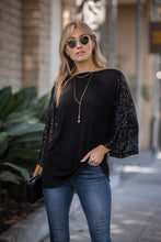Black Boatneck Sequin Flutter Sleeve Top