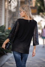 Black Boatneck Sequin Flutter Sleeve Top
