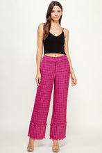 Magenta Frayed Detail Tweed Pants
