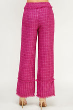 Magenta Frayed Detail Tweed Pants