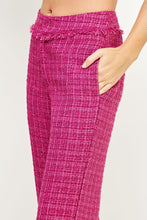 Magenta Frayed Detail Tweed Pants