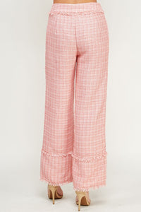 Coral Frayed Detail Tweed Pants