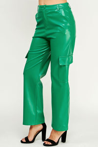 Emerald Faux Leather Cargo Pants