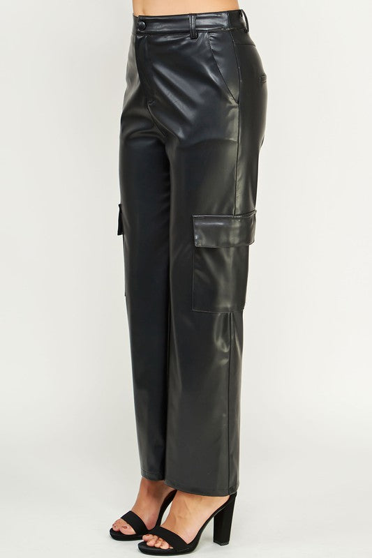 Zara + Faux Leather Cargo Pants