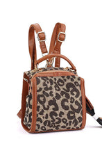 Animal Print Woven Backpack With Leather Trim