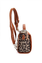 Animal Print Woven Backpack With Leather Trim
