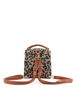 Animal Print Woven Backpack With Leather Trim