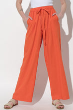 Orange Solid Straight Pants With Elastic Waist Band