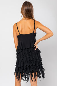Black Raffle Detail Baby Doll Mini Dress