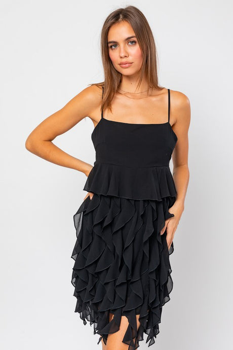 Black Raffle Detail Baby Doll Mini Dress