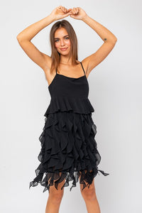 Black Raffle Detail Baby Doll Mini Dress